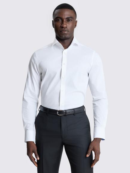 Moss Tailored Fit Stretch Cotton Blend Contrast Shirt, White, White