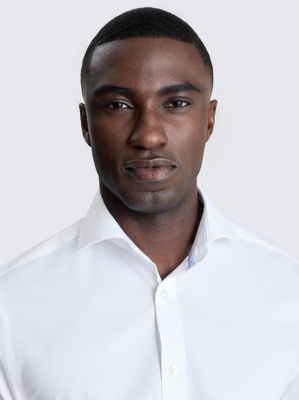 Moss Tailored Fit Stretch Cotton Blend Contrast Shirt, White - view 2, White