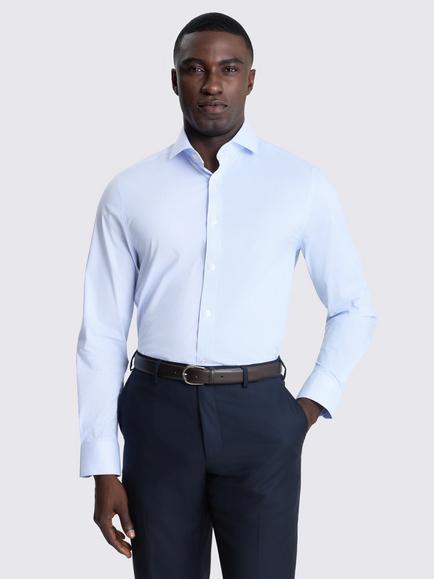 Moss Tailored Fit Striped Shirt, Sky Blue, Sky Blue