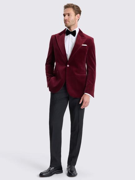 Moss Tailored Fit Velvet Suit Jacket - view 2, Burgundy