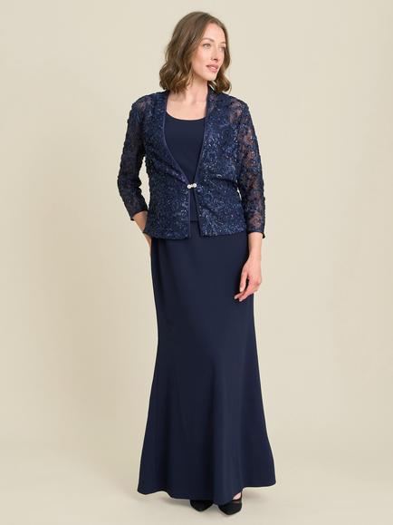 Gina Bacconi Rayla Lace Jacket Maxi Dress, Navy, Navy