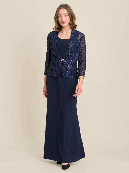 Gina Bacconi Rayla Lace Jacket Maxi Dress, Navy - view 2, Navy