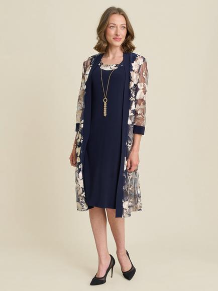 Gina Bacconi Macey Floral Dress and Jacket, Navy, Navy