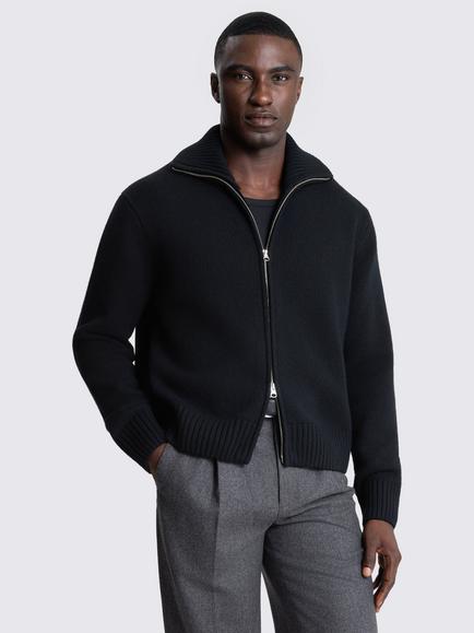 Moss Boxy Zip Through Jumper, Black
