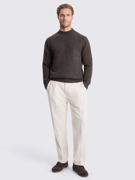 Moss Cable Knit Mock Neck Jumper, Brown - view 2, Brown