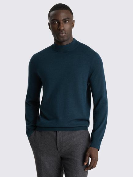 Moss Merino Wool Blend Mock Neck Jumper, Dark Teal, Dark Teal