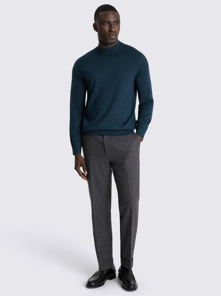 Moss Merino Wool Blend Mock Neck Jumper, Dark Teal - view 2, Dark Teal