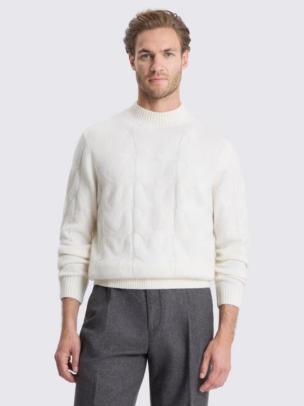 Moss Cable Knit Mock Neck Jumper, Ecru