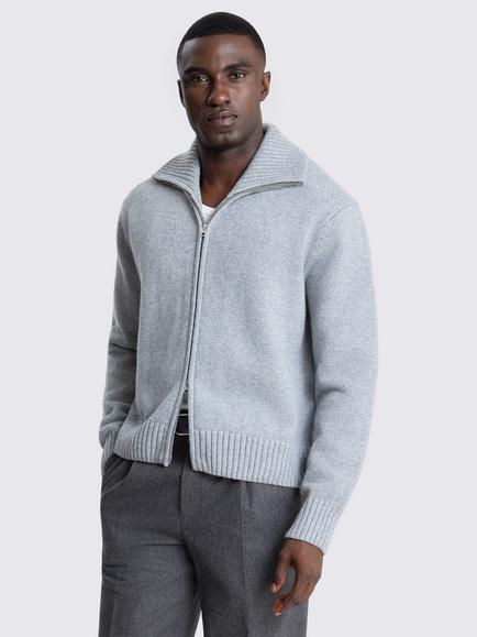 Moss Boxy Zip Through Jumper, Light Grey