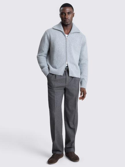Moss Boxy Zip Through Jumper - view 2, Light Grey