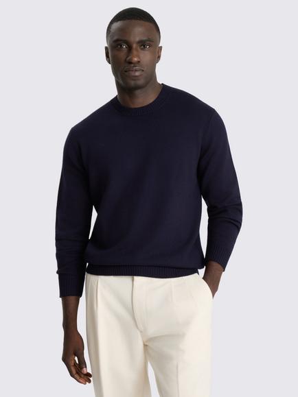 Moss Merino Wool Crew Neck Jumper, Navy