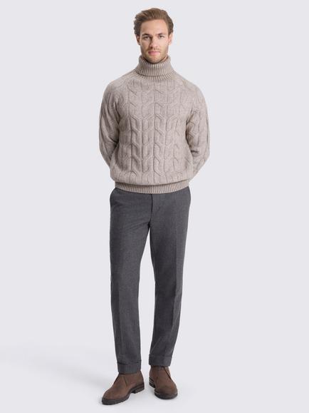 Moss Cable Knit Roll Neck Jumper, Taupe - view 2, Taupe Brown