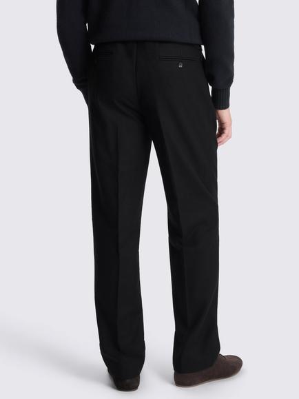 Moss Wool Flannel Wide Leg Pleated Trousers, Black - view 2, Black