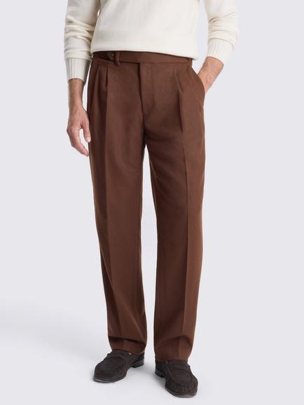Moss Wool Flannel Pleated Trousers, Dark Chestnut, Dark Chestnut