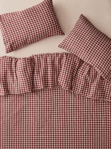 Piglet in Bed Heritage Gingham Linen Bedding, Rhubarb, Rhubarb