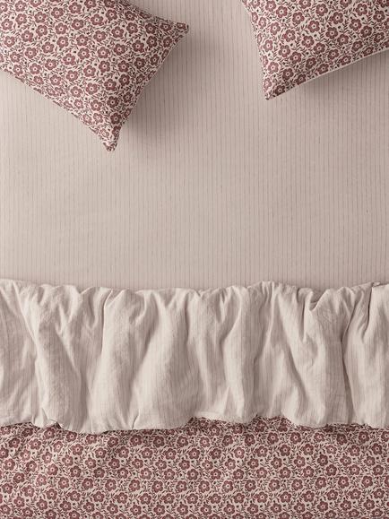 Piglet in Bed Folk Floral Linen Blend Fitted Sheet, Rhubarb, Rhubarb