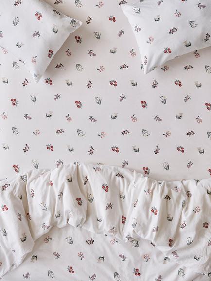 Piglet in Bed Woodland Floral Linen Blend Fitted Sheet, White/Multi, White/Multi