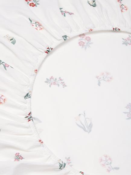 Piglet in Bed Woodland Floral Linen Blend Fitted Sheet, White/Multi - view 2, White/Multi