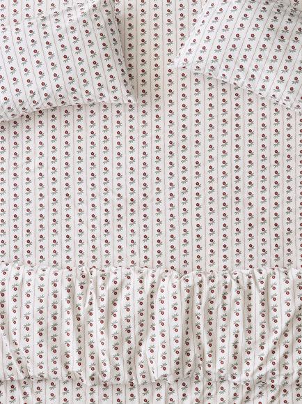 Piglet in Bed Woodland Stripe Cotton Fitted Sheet, White, White