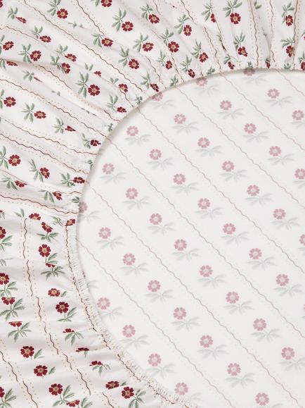 Piglet in Bed Woodland Stripe Cotton Fitted Sheet, White - view 2, White