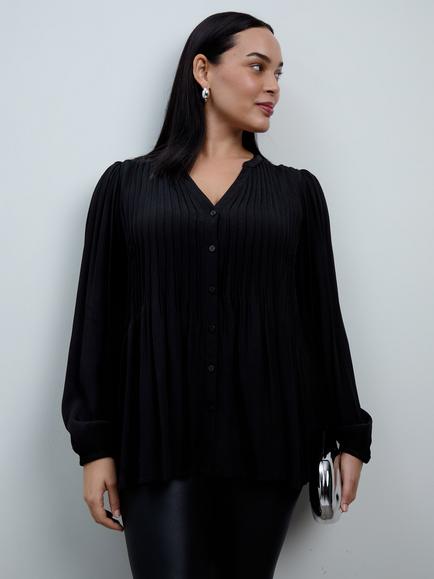Live Unlimited Curve Pintuck Blouse, Black - view 2, Black