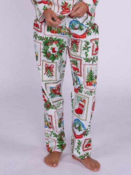 Cyberjammies Merry & Bright Christmas Postcard Print Pyjama Bottoms, Red, Red