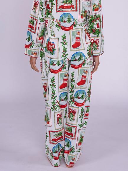 Cyberjammies Merry & Bright Christmas Postcard Print Pyjama Bottoms, Red - view 2, Red