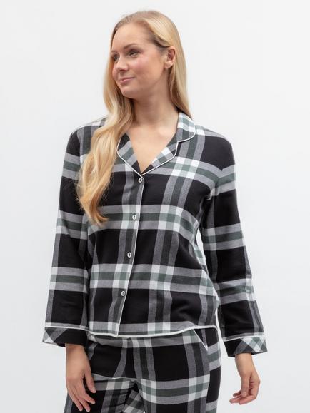Cyberjammies Polar Drift Brushed Check Long Sleeve Pyjama Top, Black, Black