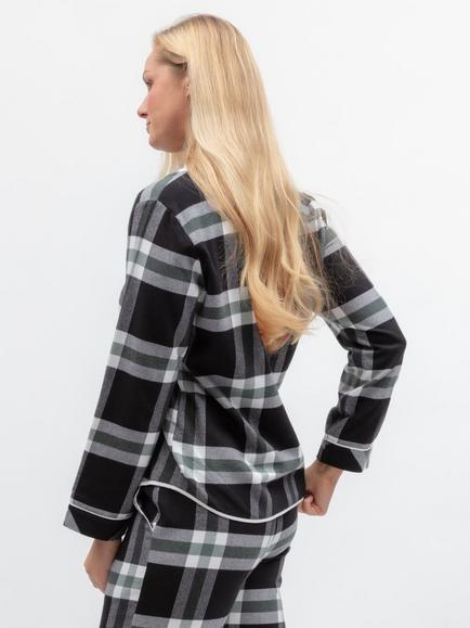 Cyberjammies Polar Drift Brushed Check Long Sleeve Pyjama Top, Black - view 2, Black