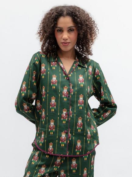 Cyberjammies Enchanted Nutcracker Long Sleeve Pyjama Top, Dark Green, Dark Green
