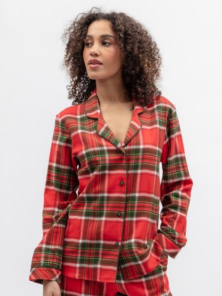 Cyberjammies Merry & Bright Check Long Sleeve Pyjama Top, Red, Red