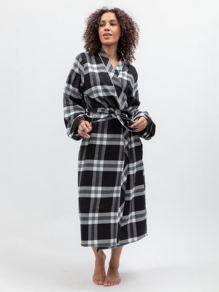 Cyberjammies Polar Drift Brushed Check Long Dressing Gown, Black, Black