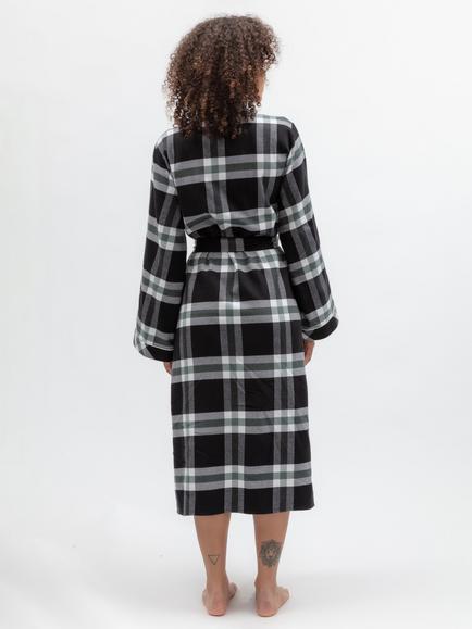 Cyberjammies Polar Drift Brushed Check Long Dressing Gown, Black - view 2, Black