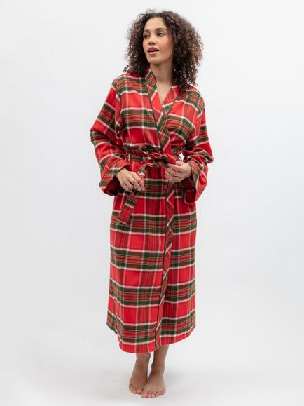 Cyberjammies Merry & Bright Check Long Dressing Gown, Red, Red