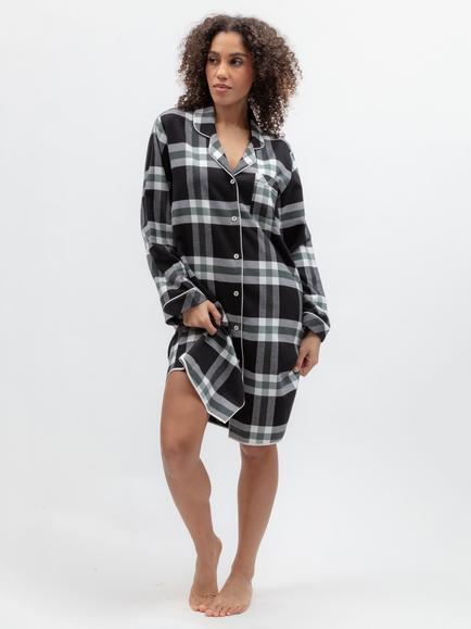 Cyberjammies Polar Drift Brushed Check Long Sleeve Nightshirt, Black, Black