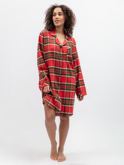 Cyberjammies Merry & Bright Check Long Sleeve Nightshirt, Dark Red, Dark Red