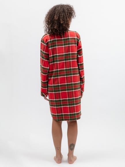 Cyberjammies Merry & Bright Check Long Sleeve Nightshirt, Dark Red - view 2, Dark Red