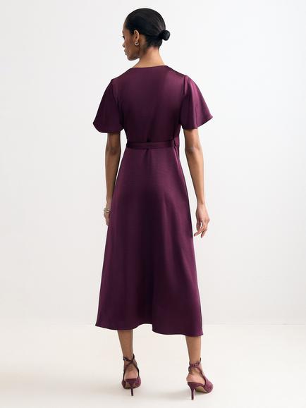 Phase Eight Petite Julissa Wrap Midi Dress, Burgundy - view 2, Burgundy