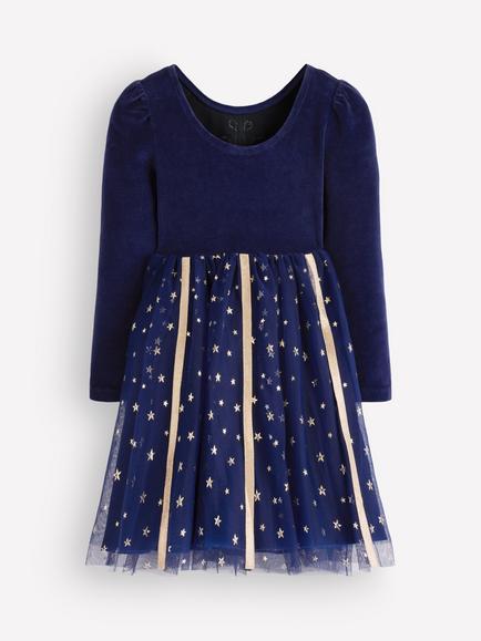 Mini Boden Kids' Applique Dress, Navy Circus Star - view 2, Navy Circus Star