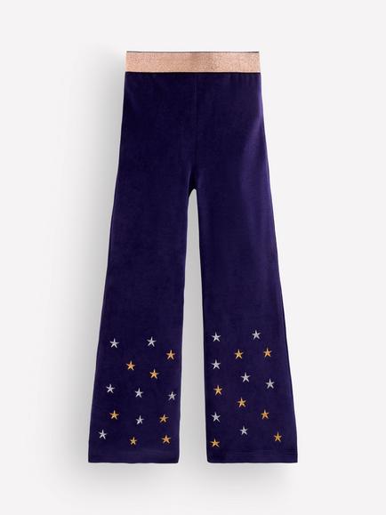 Mini Boden Kids' Velvet Embroidered Star Flared Leggings, Navy, Navy