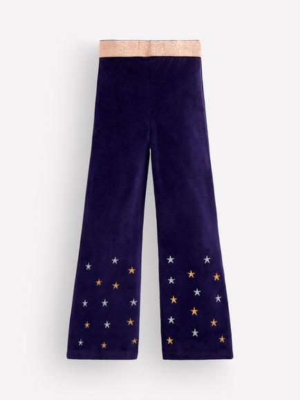 Mini Boden Kids' Velvet Embroidered Star Flared Leggings, Navy - view 2, Navy