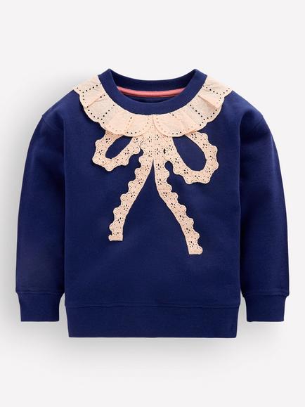 Mini Boden Kids' Bobbie Lace Applique Sweatshirt, Navy/Multi, Navy/Multi