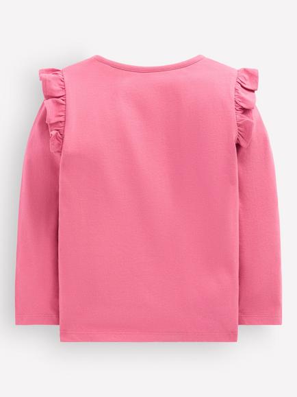 Mini Boden Kids' Superstitch Ballerina Frill Shoulder T-Shirt, Pink/Multi - view 2, Pink/Multi