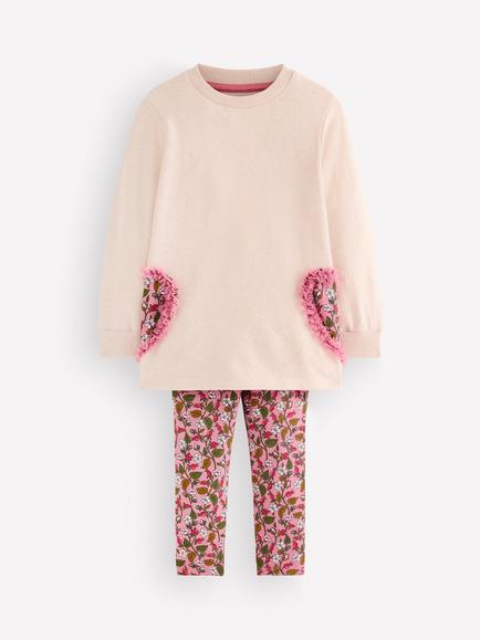 Mini Boden Kids' Tunic and Leggings Set, Oatmeal Hearts, Oatmeal Hearts
