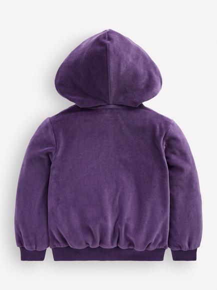 Mini Boden Kids' Velour Zip Front Heart Hoodie, Purple/Multi - view 2, Purple/Multi