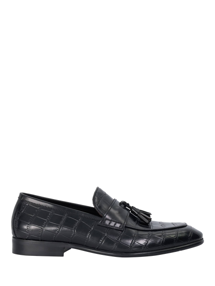 Dune London Son Croc-Embossed Leather Tassel Loafers, Black, Black