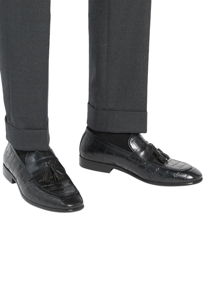 Dune London Son Croc-Embossed Leather Tassel Loafers, Black - view 2, Black