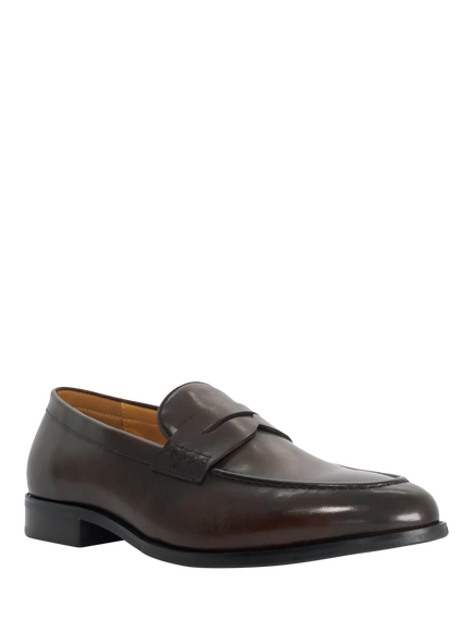 Dune London Skylers Wide Fit Leather Loafers, Brown - view 2, Brown