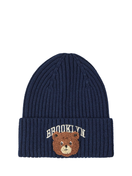 Lindex Kids' Ribbed Bear Beanie Hat, Dark Navy, Dark Navy