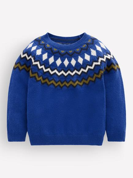Mini Boden Kids' FairIsle Jumper, Blue, Blue